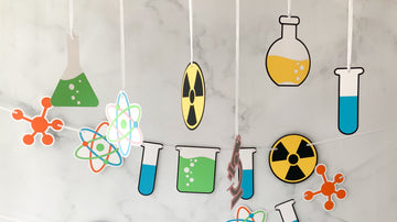 Pinfliers Science Theme Birthday Party Hangings with Pink
